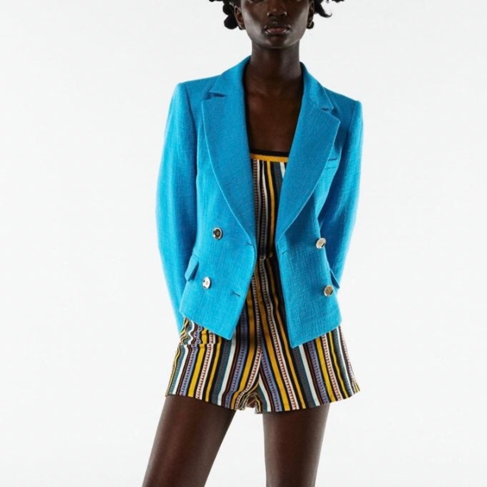 NWT Zara Turquoise Textured Blazer